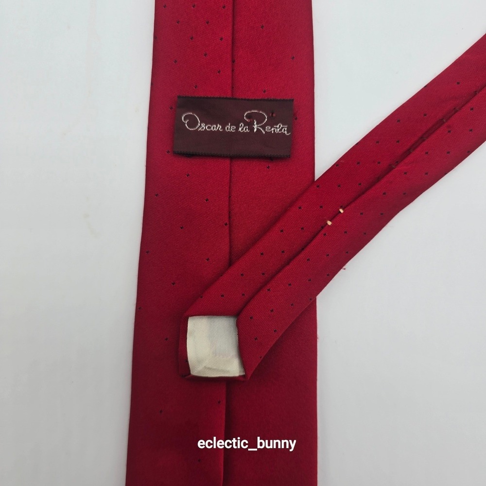 Oscar de la Renta Necktie Silk Red Geometric Pin Dot Classic 57x3.25 - Picture 6 of 6